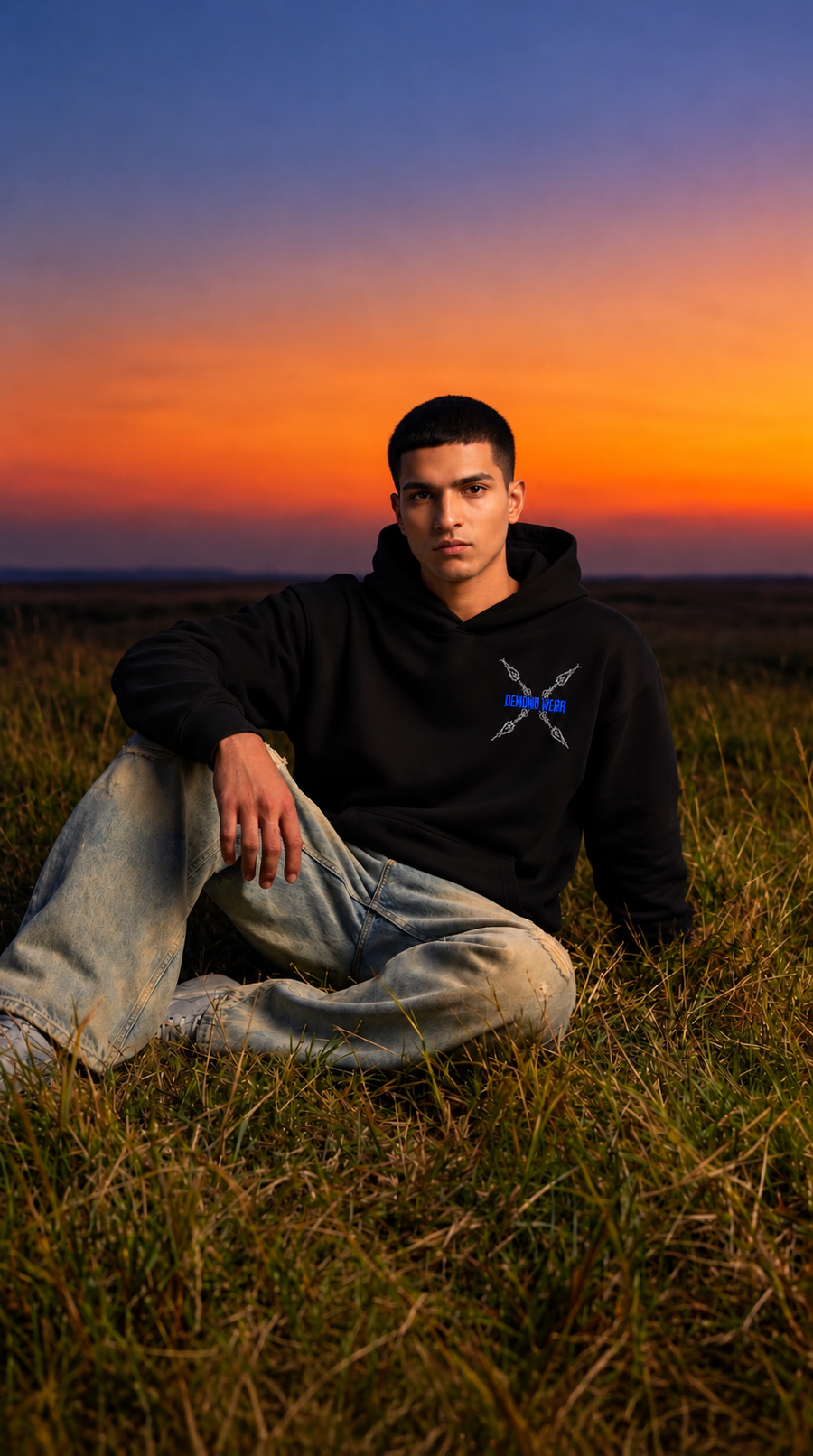 Blue Cross Embroidery Oversized Hoodie